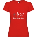 Tricou rosu femei, imprimeu alb Faith, Hope, Love